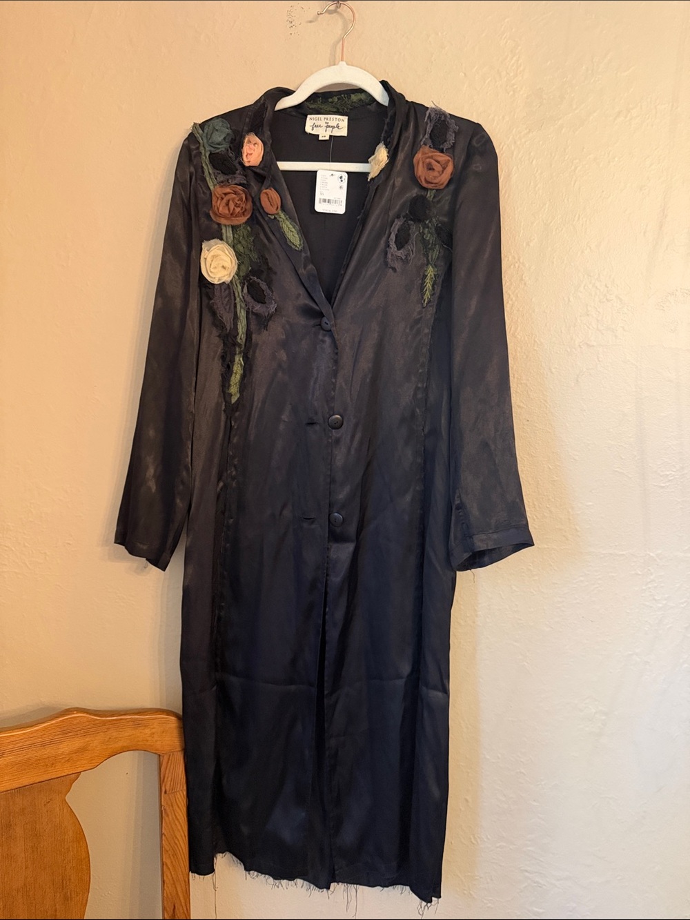 NWT XS Nigel Preston free people black floral embroidered mid jacket 598$